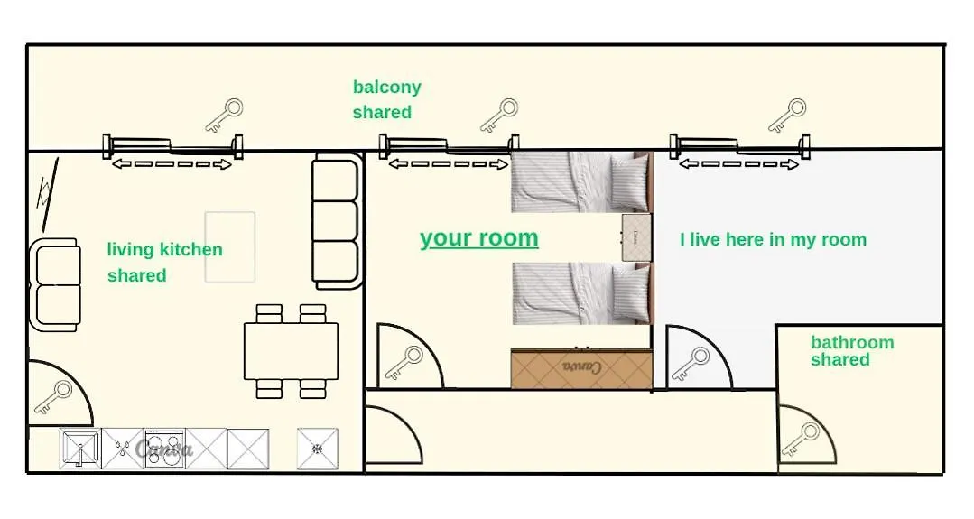 Shared Apt- Private Room With 2 Beds Sarandë アパート